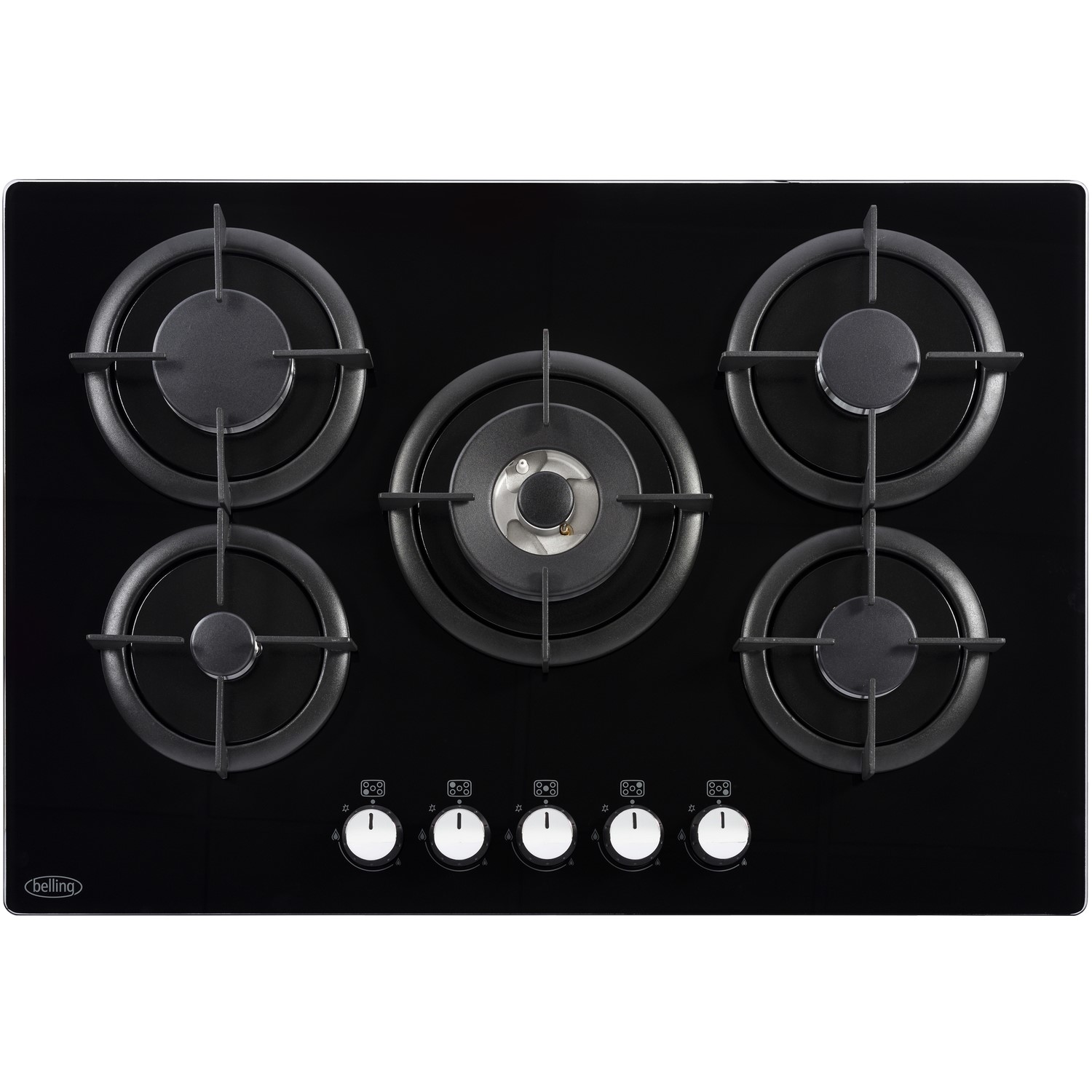Belling GTG75C 75cm Front Control Five Burner Gasonglass Hob Black
