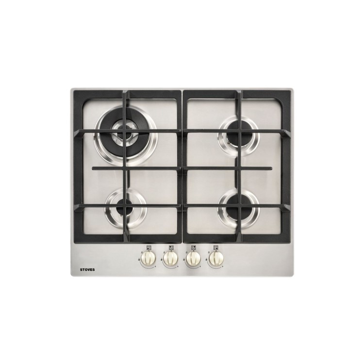 Refurbished Stoves GHU60C Front Control 58cm 4 Burner Gas Hob With Cast Iron Supports Stainless Steel