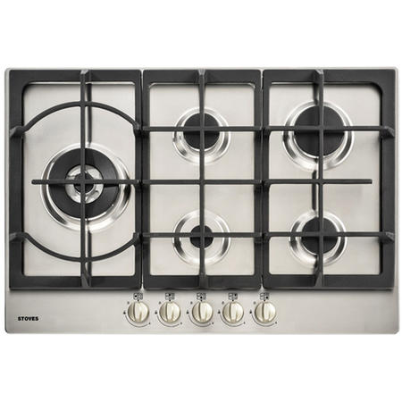 Stoves 444410194  GHU75C Front Control 75cm Five Burner Gas Hob With Cast Enamel Supports - Stainles