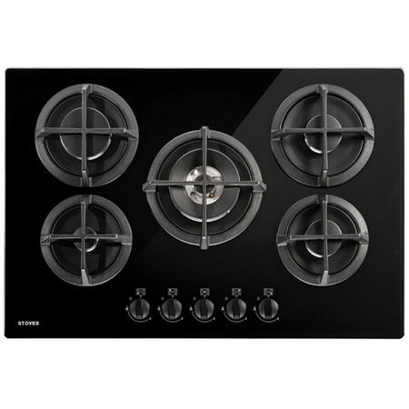 Stoves GTG75C Front Control 75cm Five Burner Gas-on-glass Hob With Cast Enamel Supports -