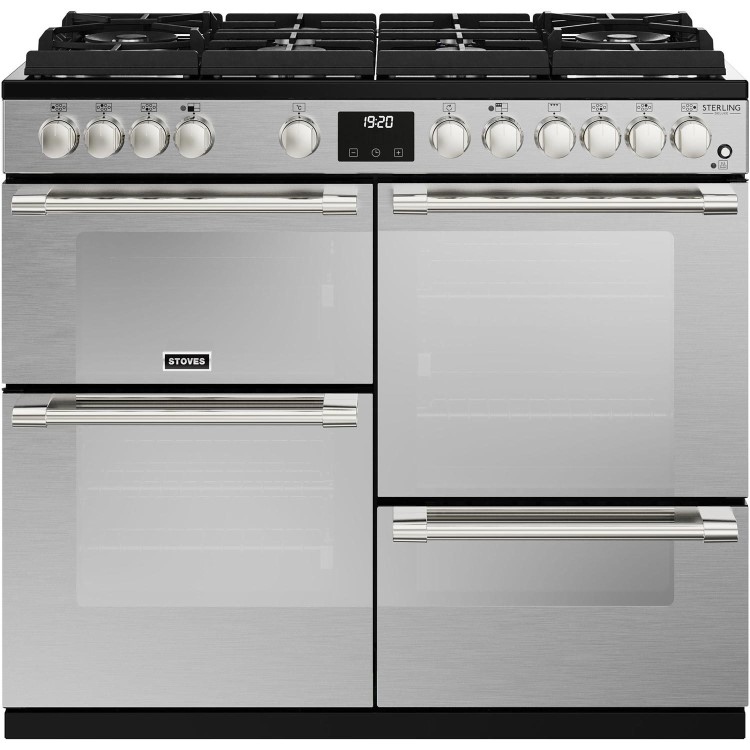 Stoves Sterling Deluxe D1000DF 100cm Dual Fuel Range Cooker - Stainless Steel