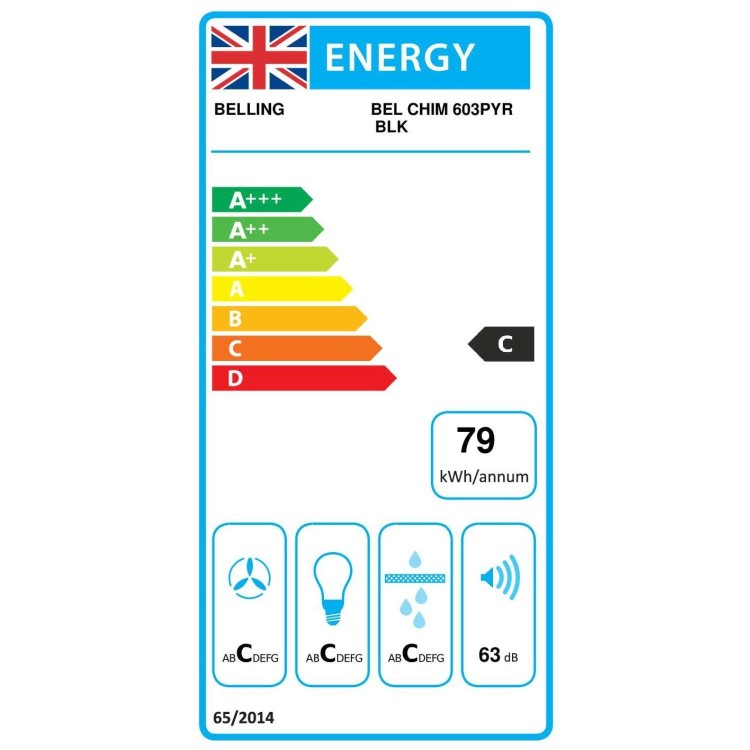 Belling 60cm Pyramid Chimney Cooker Hood - Black
