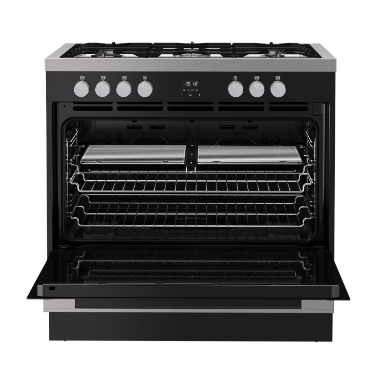 Belling Vision Single Cavity 90cm Dual Fuel Range Cooker - Black & Silver Steel