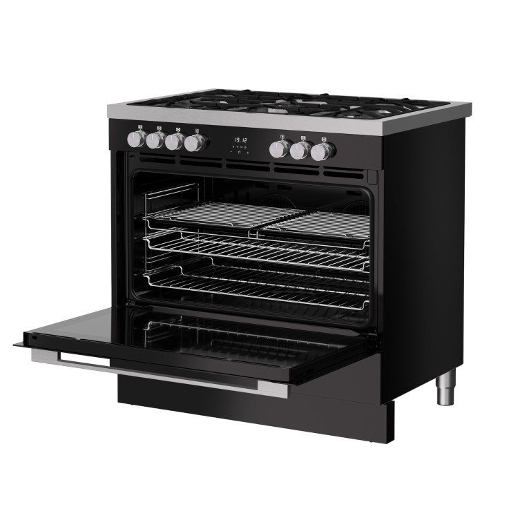 Belling Vision Single Cavity 90cm Dual Fuel Range Cooker - Black & Silver Steel