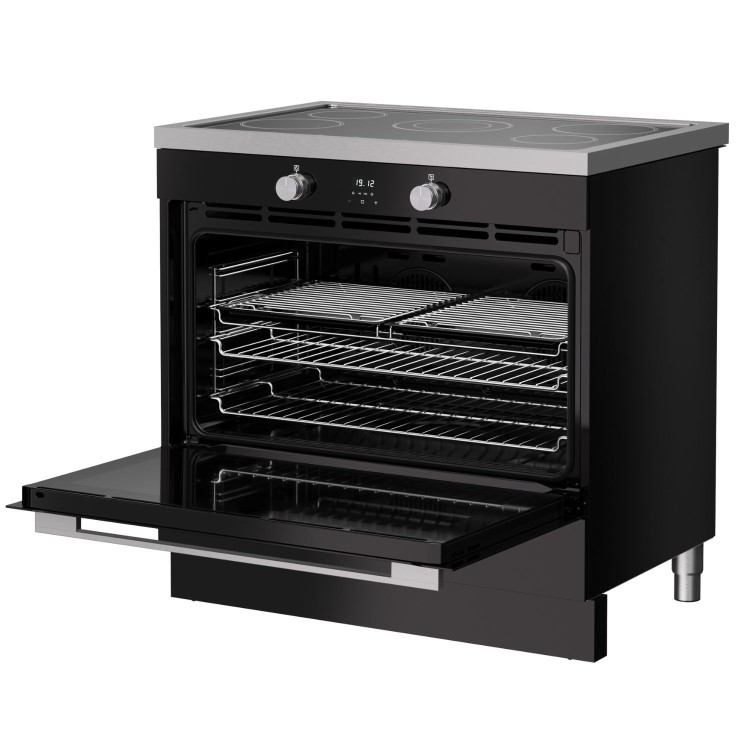 Belling Vision Single Cavity 90cm Electric Range Cooker - Black & Silver Steel