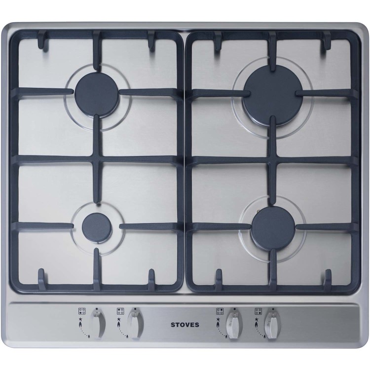 Stoves SGH600C 60cm Four Burner Gas Hob With Cast Iron Pan Stands - Stainless  Steel