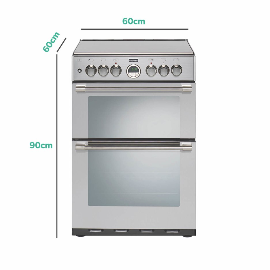 Stoves Sterling 600DF 60cm Double Oven Dual Fuel Mini Range Cooker Stainless Steel 444440989