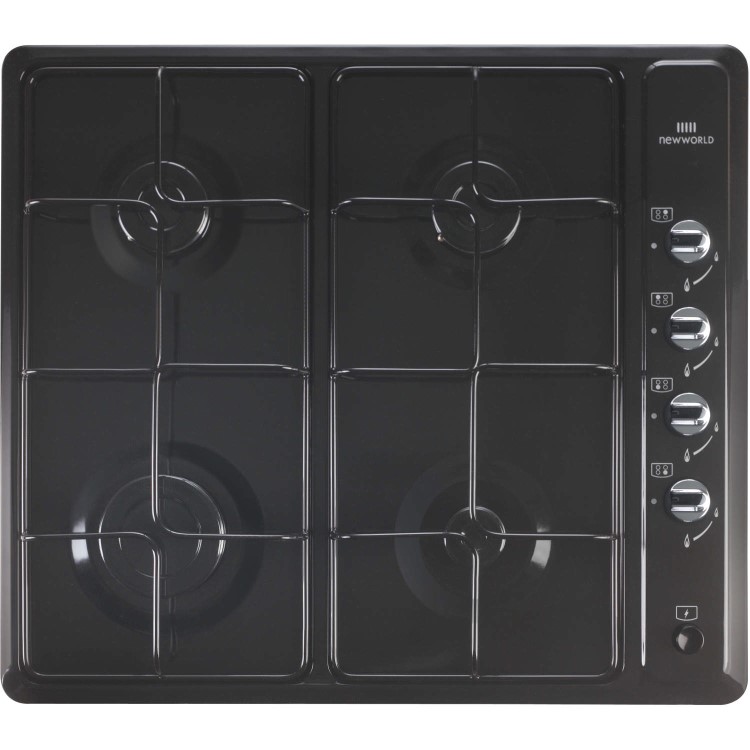 GRADE A1 - New World NWGHU601 60cm 4 Burner Gas Hob Black