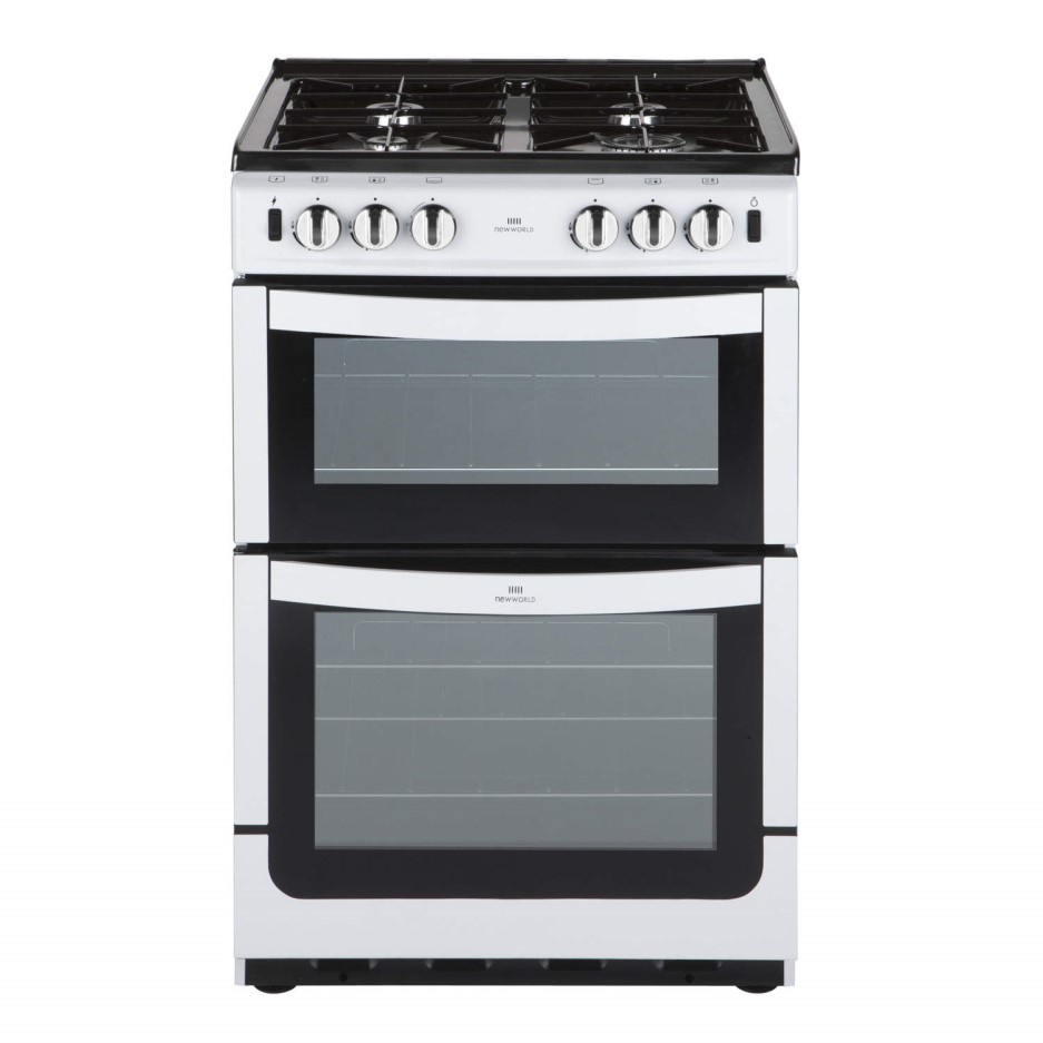 New World NW551GTC 55cm Wide Dual Cavity Gas Cooker In White 444442148