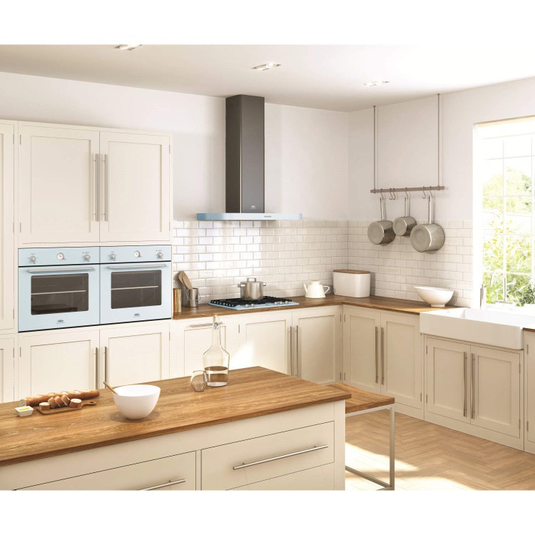 Belling SCCHIM90 Sebastian Conran Duck Egg Blue 90cm Chimney Cooker Hood With Rail