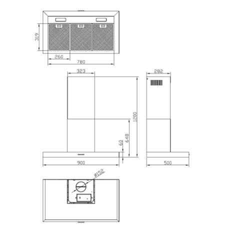 GRADE A2 - Belling 90 DB FLAT 90cm Wide Chimney Cooker Hood White