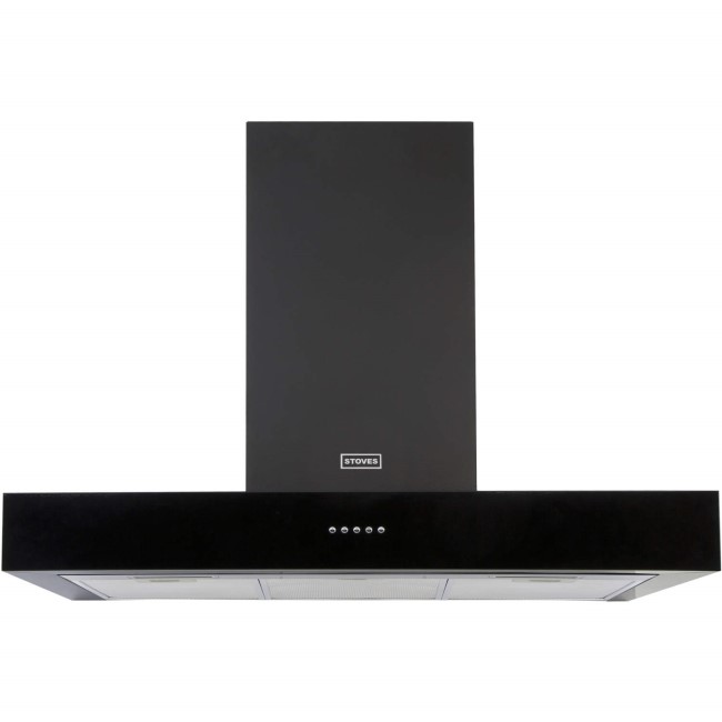 Stoves S900 Sterling Flat 90cm Wide Chimney Cooker Hood Black 444442857