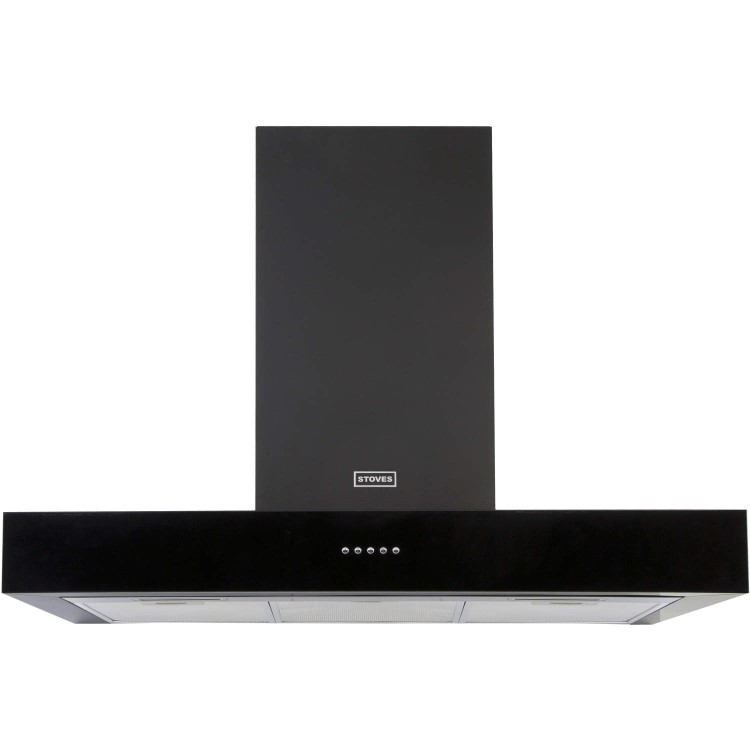 Stoves S900 Sterling Flat 90cm Wide Chimney Cooker Hood Black