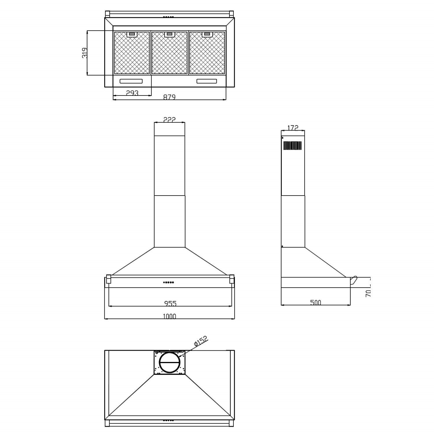Stoves S1000 Richmond 100cm Wide Chimney Cooker Hood With Rail Black