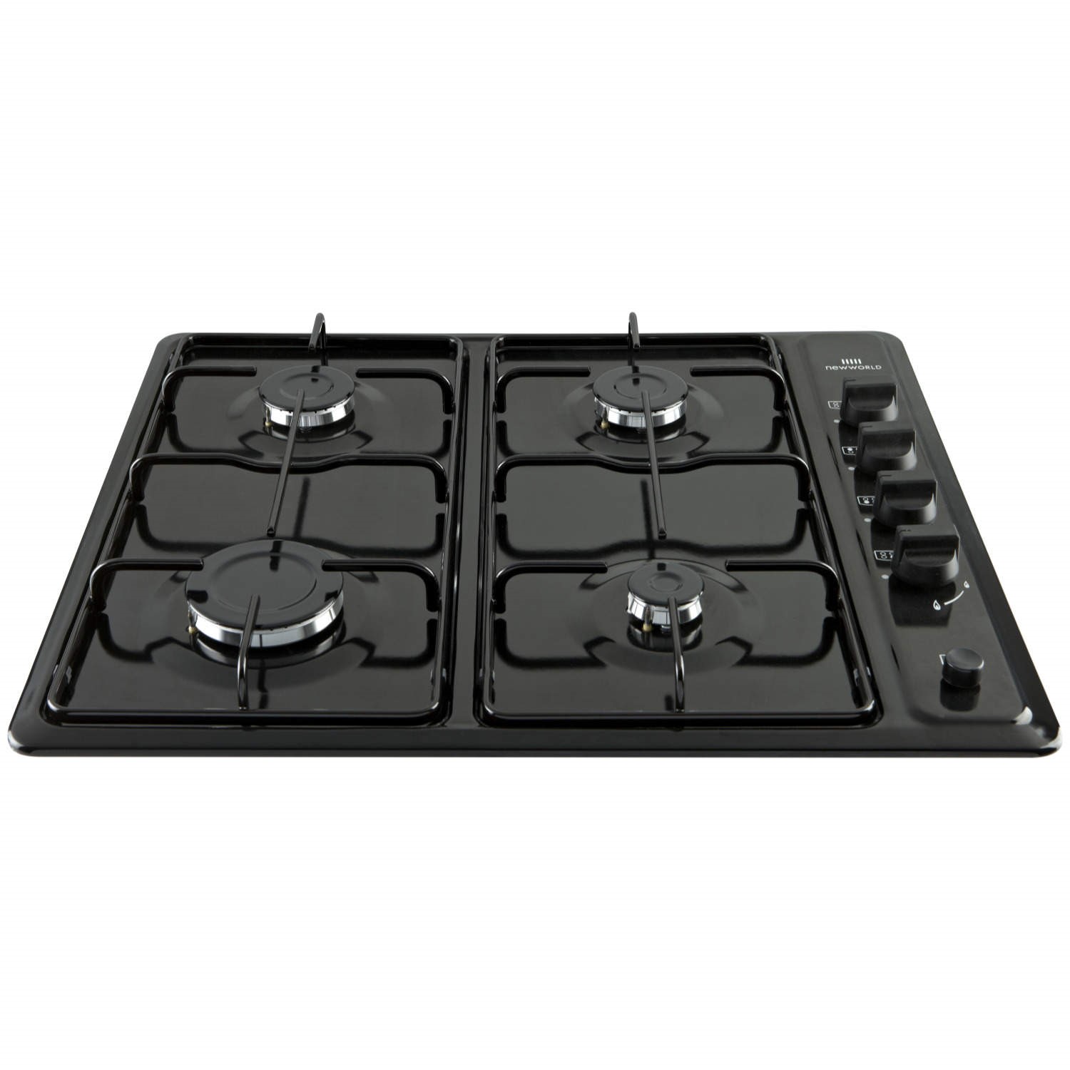 New World NWGHU60VE Four Burner Gas Hob Black 444443272 Appliances Direct