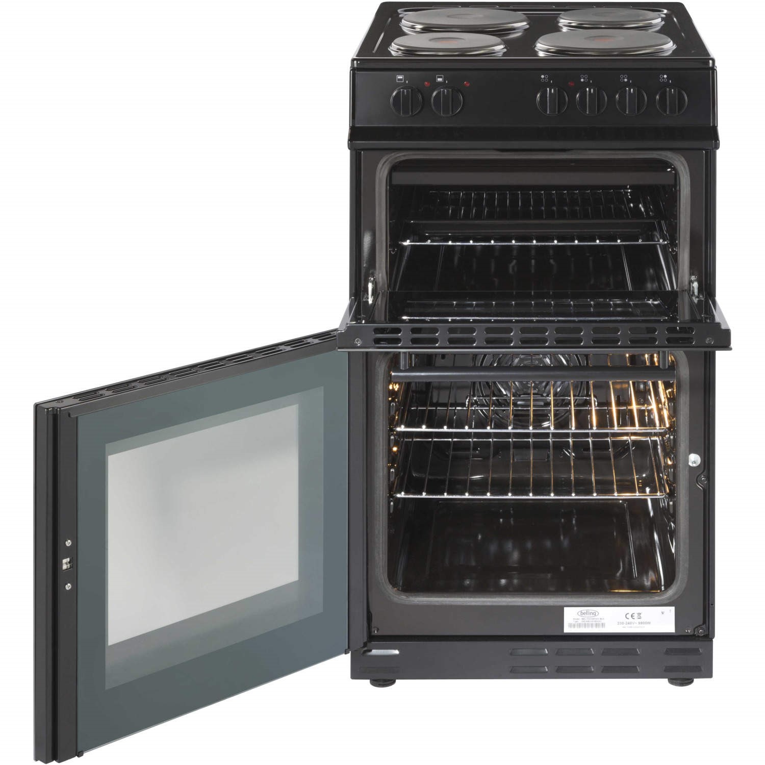 Belling FS50EFDO Double Oven Electric Cooker With Solid Plate Hob Black