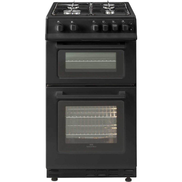 GRADE A1 - New World 444443996 50cm Wide Gas Double Cavity Cooker Black