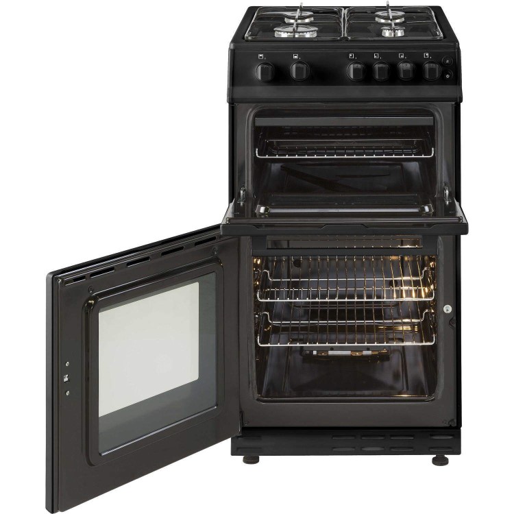 GRADE A1 - New World 444443996 50cm Wide Gas Double Cavity Cooker Black