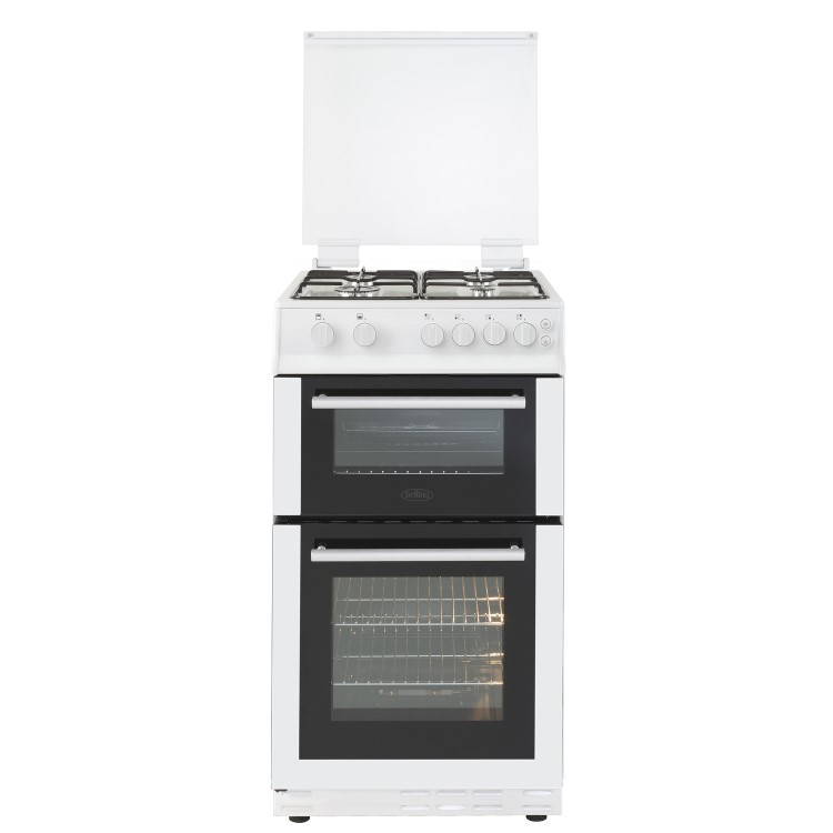 Belling FSG50GTCL 50cm Lidded Double Cavity Gas Cooker With Enamel Pan Stands - White