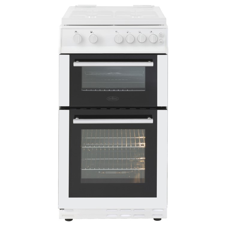 Belling FSG50GDOL 50cm Lidded Double Oven Gas Cooker With Enamel Pan Stands - White