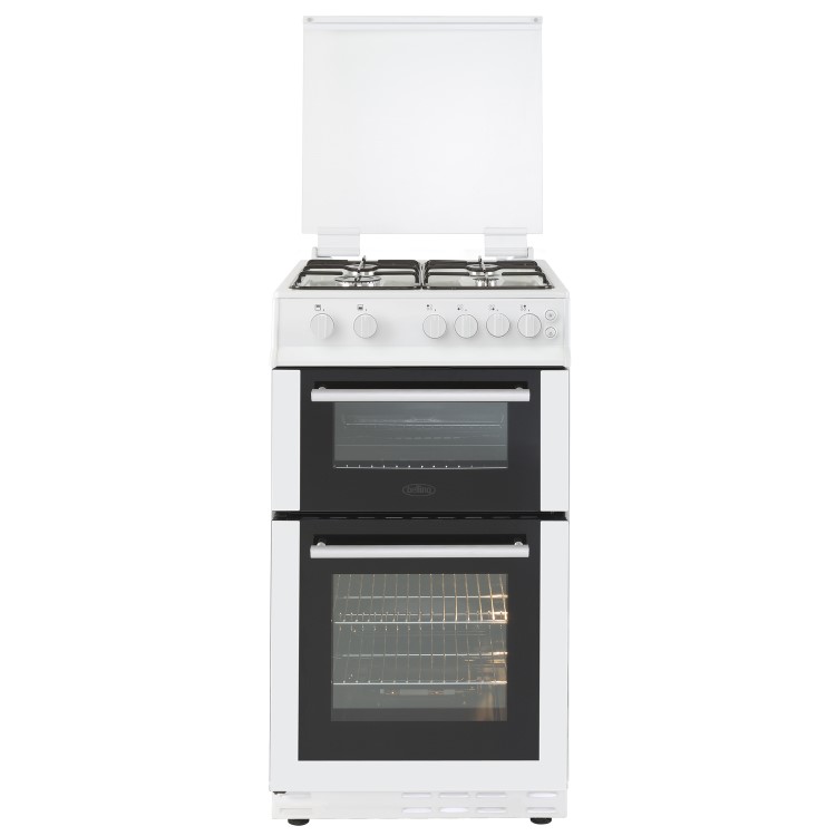 Belling FSG50GDOL 50cm Lidded Double Oven Gas Cooker With Enamel Pan Stands - White