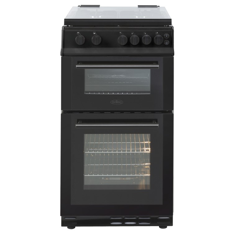 Belling FSG50GDOL 50cm Double Oven Gas Cooker With Lid - Black