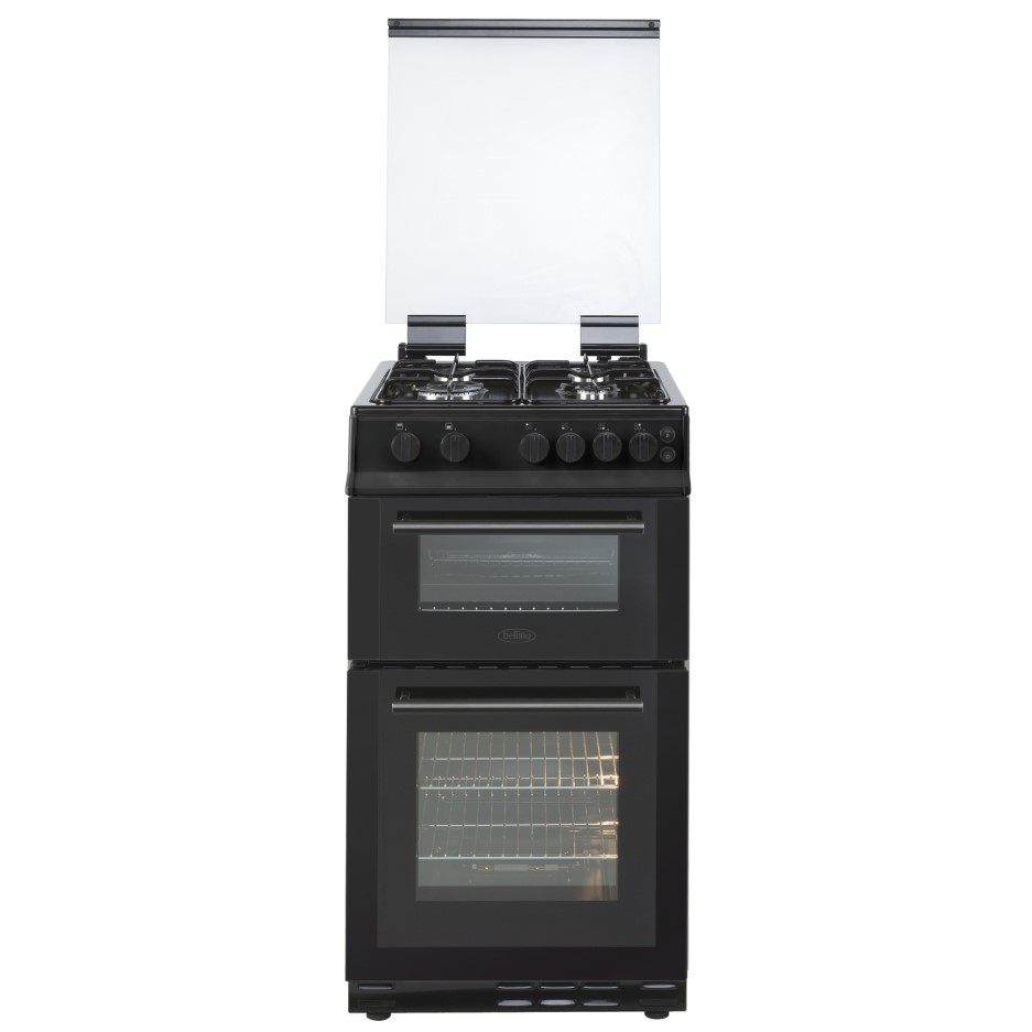 Belling FSG50GDOL 50cm Double Oven Gas Cooker With Lid Black