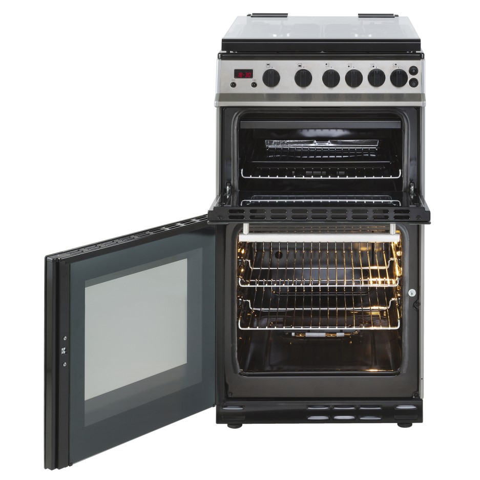 Belling FS50GDOLM 50cm Double Oven Gas Cooker With Lid Stainless