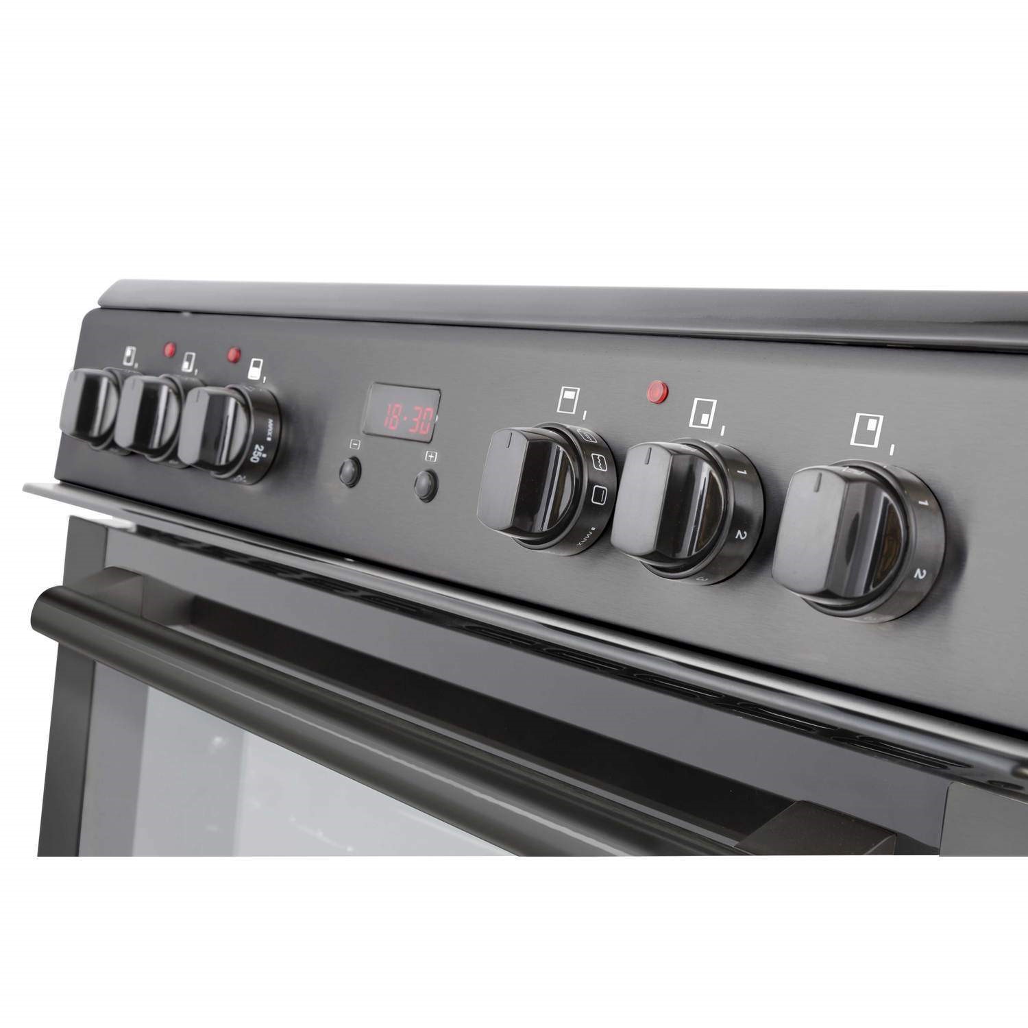 New World 444444028 60cm Electric Double Oven Cooker Black Appliances Direct