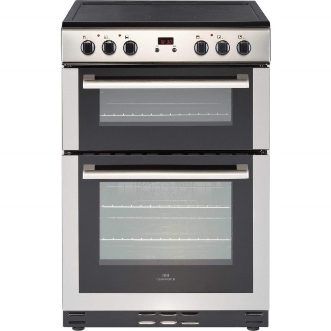 GRADE A1 - New World 444444029 60cm Wide Electric Double Oven Cooker With Ceramic Hob And Minute Minder Stainle