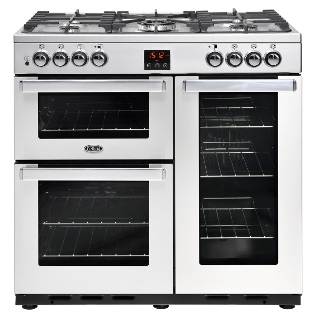 Refurbished Belling Cookcentre 90DFT Professional 90cm Dual Fuel Range Cooker - Stainless Steel