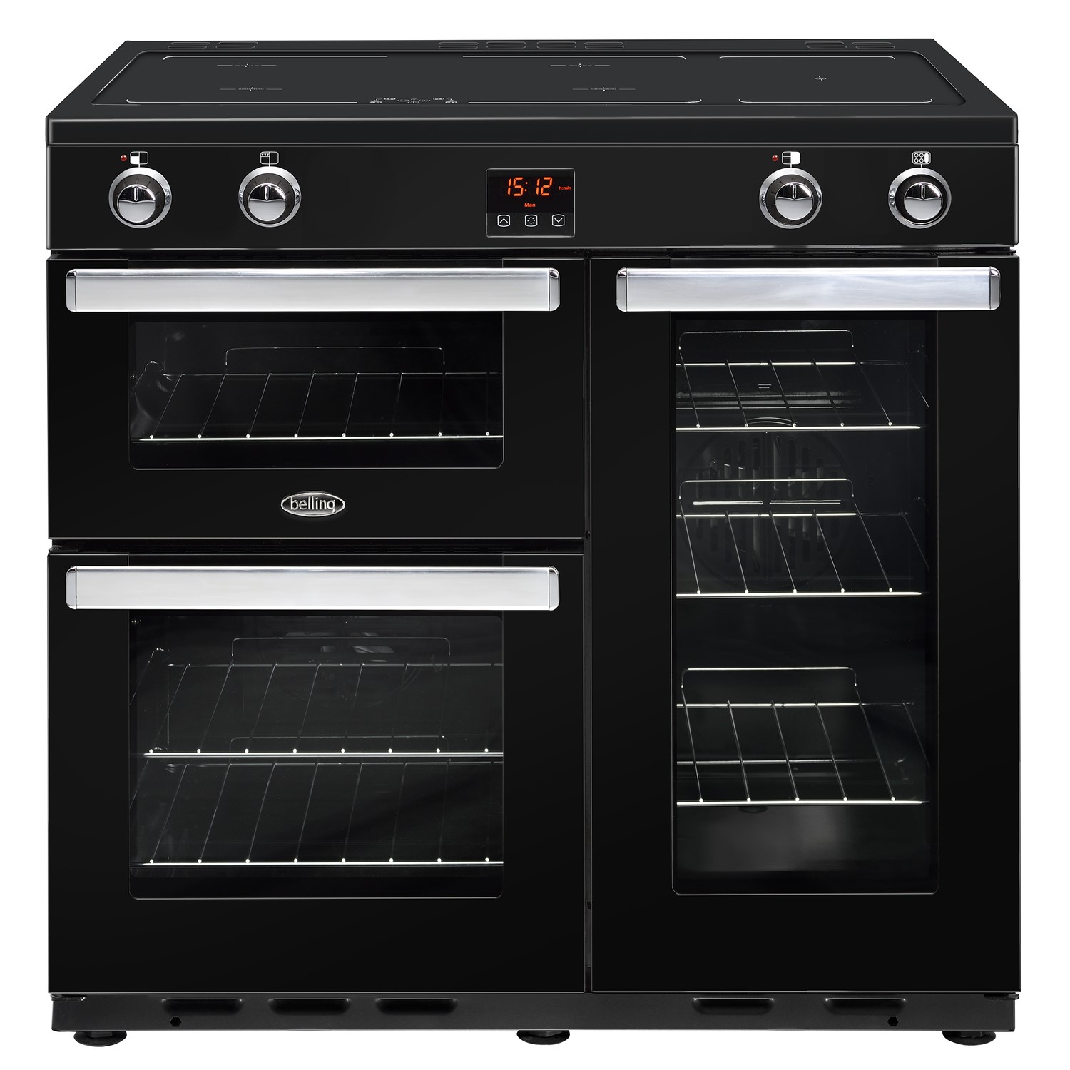 Refurbished Belling Cookcentre 90Ei 90cm Electric Range Cooker with Induction Hob Black