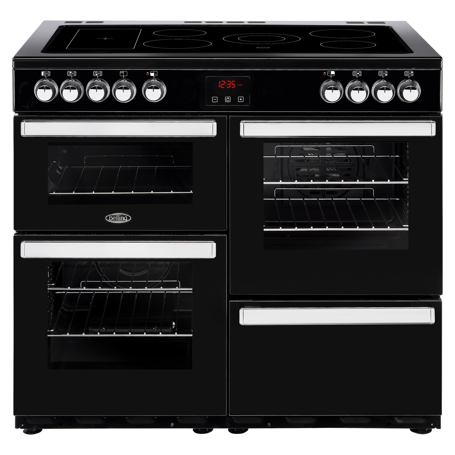 Refurbished Belling Cookcentre 100E 100cm Electric Range Cooker with Ceramic Hob Black