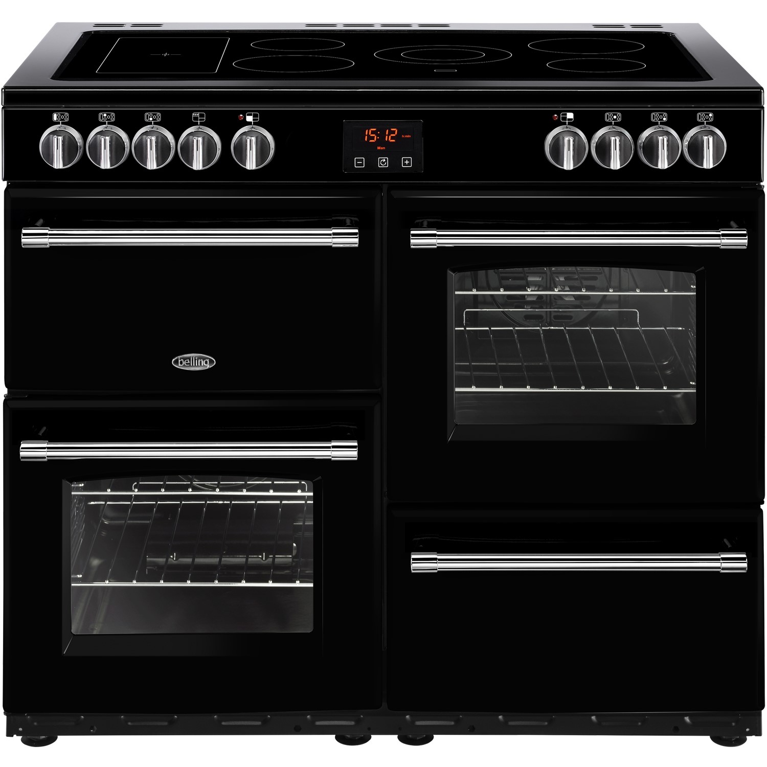 Belling Farmhouse 100E 100cm Electric Range Cooker with Ceramic Hob - Black