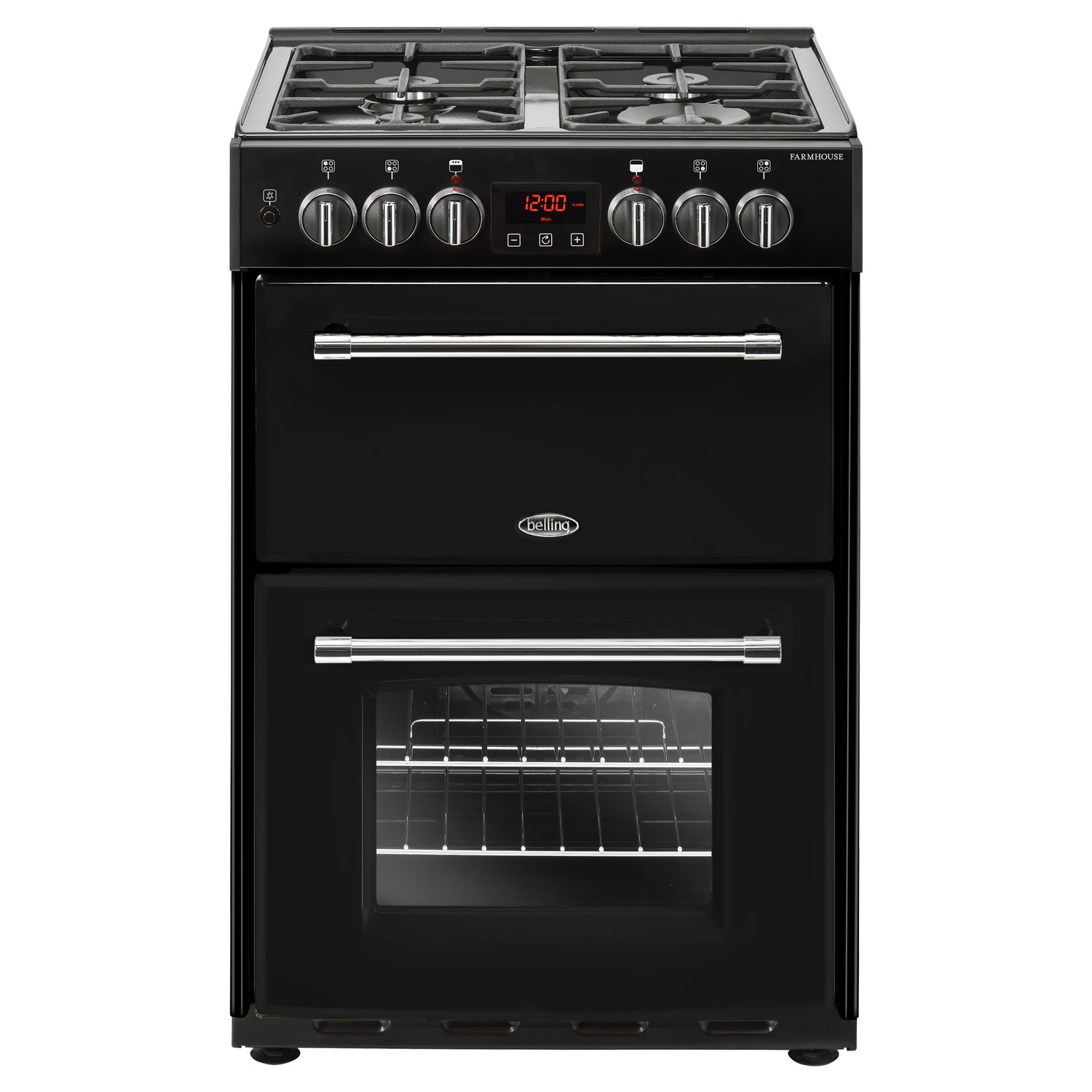 Belling Farmhouse 60DF 60cm Double Oven Dual Fuel Mini Range Cooker - Black