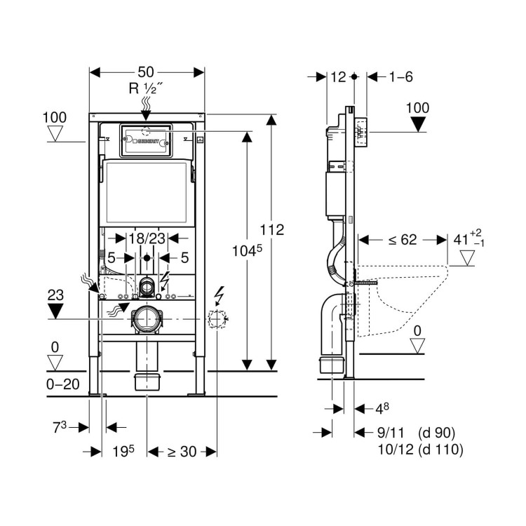Geberit Duofix 1120mm Frame and Delta Concealed Cistern