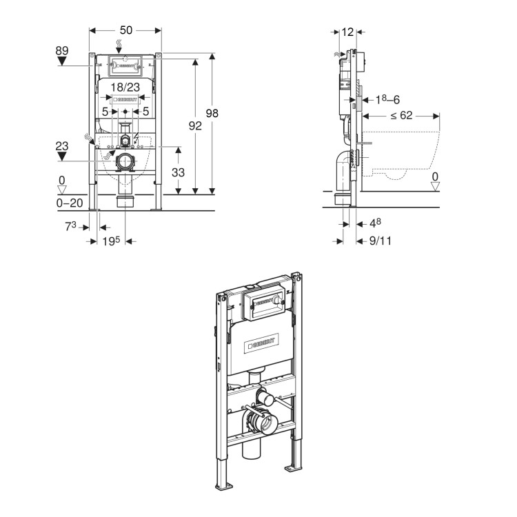 Geberit Duofix 980mm Frame and Delta Concealed Cistern