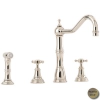Perrin and Rowe 4775PFIG Alsace Country Style 3 Hole Mixer Tap with Rinse in Pewter