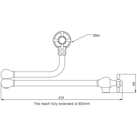 Perrin and Rowe 4798CP Pot Filler Tap with Crosshead Handles in Chrome