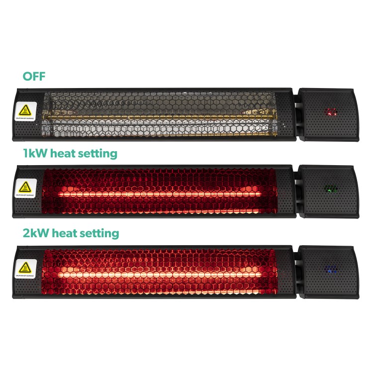 Refurbished electriQ Outdoor Electric TILTING Wall Mounted Patio Heater with Remote Control 2kW