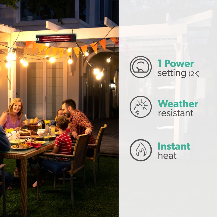 Refurbished electriQ 48595 Wall Mounted Electric Patio Heater - 2kW in Black  