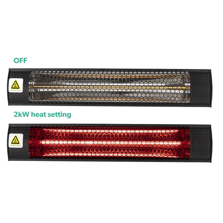 Refurbished electriQ 48595 Wall Mounted Electric Patio Heater - 2kW in Black  