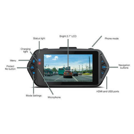 electriQ 1080p Wide 160 Degree Angle View Dash Cam with 2.7 Inch Screen Fast Ambarella Processor
