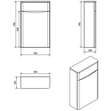 Walnut Back to Wall WC Toilet Unit - Without Toilet - W500 x D200mm