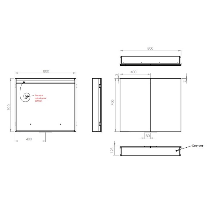 Double Door Mirrored Bathroom Cabinet with lights 800 x 700mm -hib. Ether 80