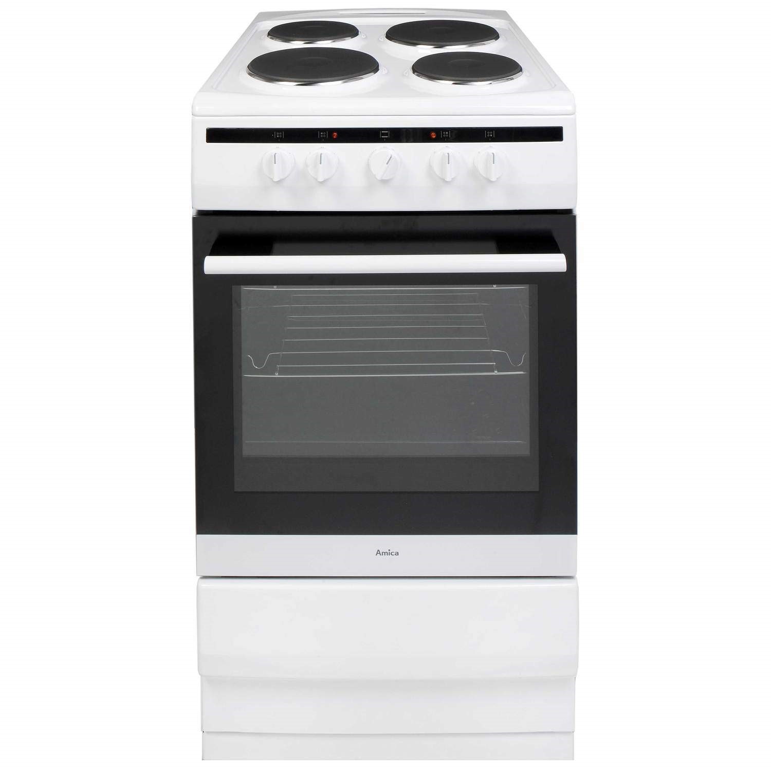 Amica 508EE1W 50cm Electric Cooker With Solid Plate Hob - White Amica 508EE1W 50cm Electric Cooker With Solid Plate Hob - White