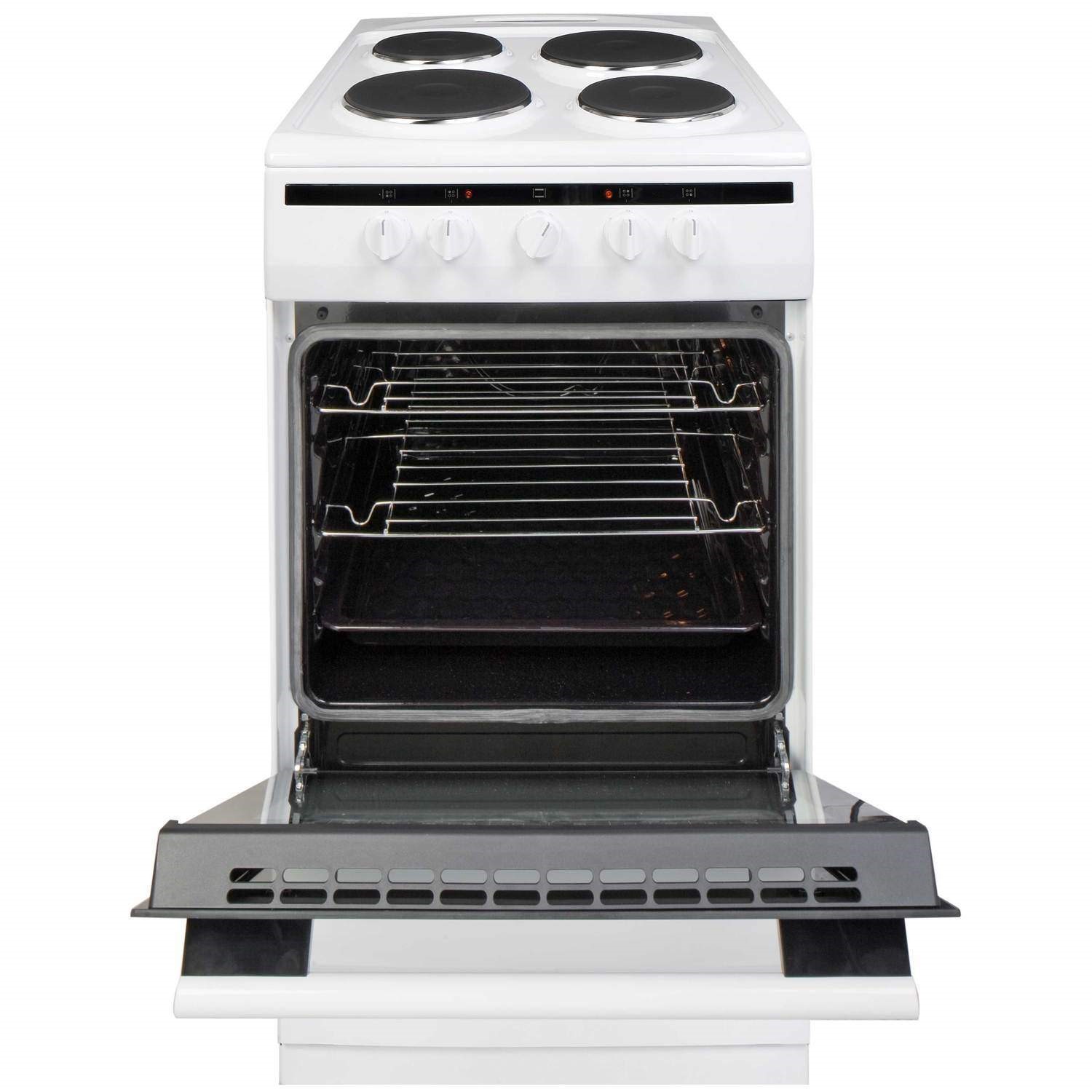 Amica 508EE1W 50cm Electric Cooker With Solid Plate Hob - White Amica 508EE1W 50cm Electric Cooker With Solid Plate Hob - White