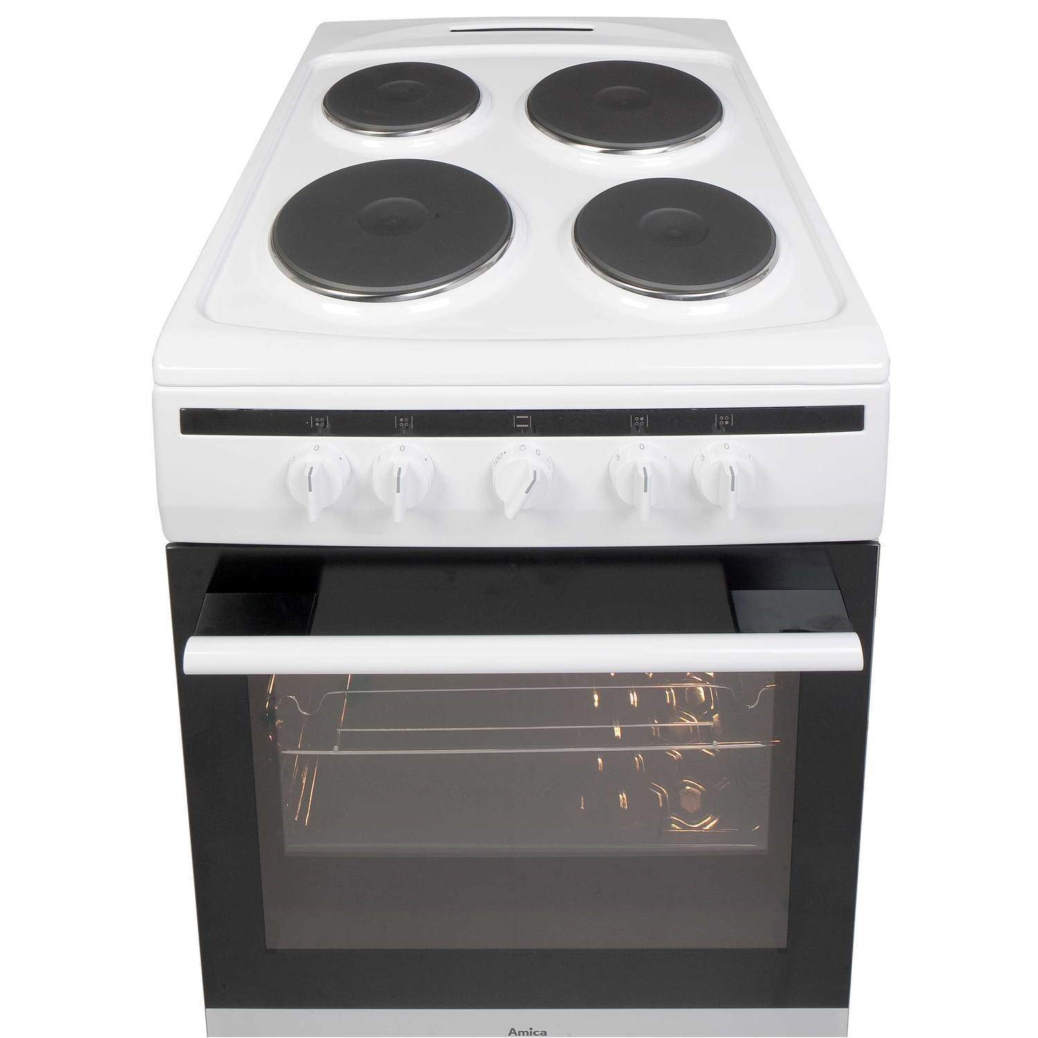 Amica 508EE1W 50cm Electric Cooker With Solid Plate Hob - White Amica 508EE1W 50cm Electric Cooker With Solid Plate Hob - White