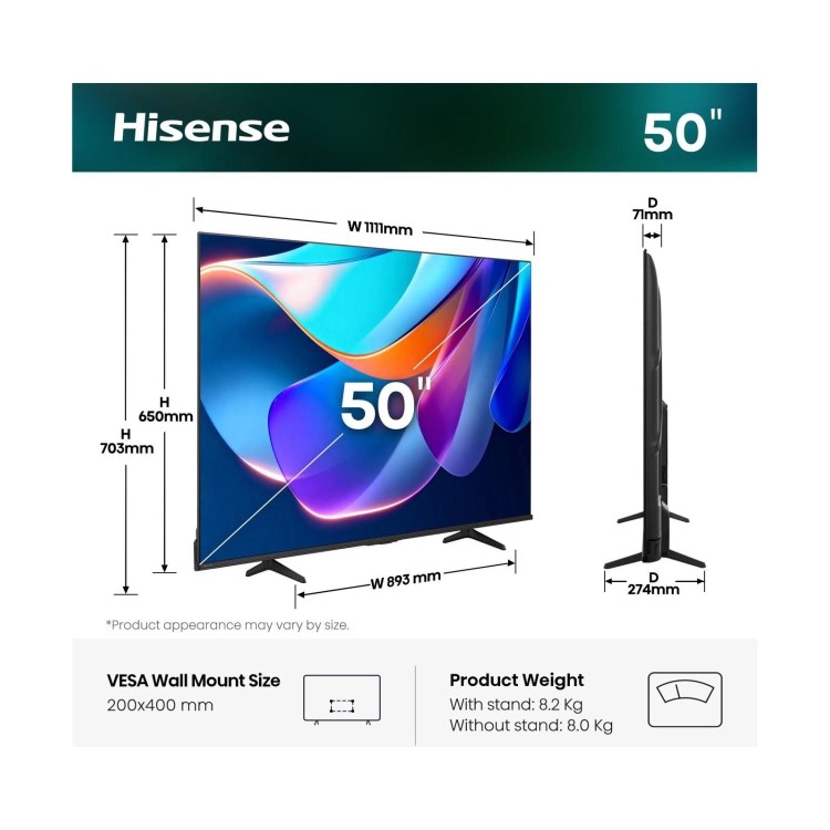 Hisense 50A6STUK 50 Inch 4K Ultra HD Smart TV – HDR Freely Dolby Vision & Dolby Atmos