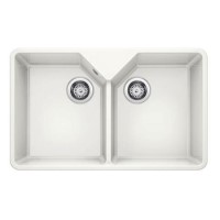 Blanco Villae Farmhouse Dual Bowl Undermount Ceramic Kitchen Sink - White